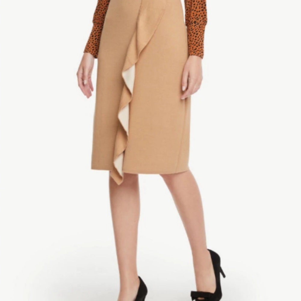 Ann Taylor Factory Tan Ruffle Detail Pencil Skirt